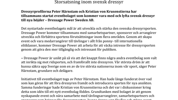 Storsatsning inom svensk dressyr