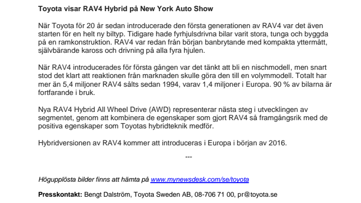 ​Toyota visar RAV4 Hybrid på New York Auto Show