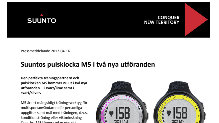 Suuntos pulsklocka M5 i två nya utföranden