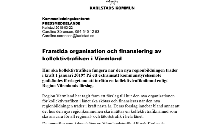 Framtida organisation och finansiering av kollektivtrafiken i Värmland