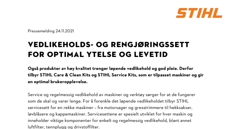 VEDLIKEHOLDS- OG RENGJØRINGSSETT FOR OPTIMAL YTELSE OG LEVETID.pdf