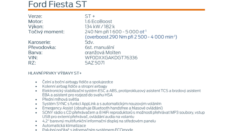 Specifikace Fordu Fiesta ST