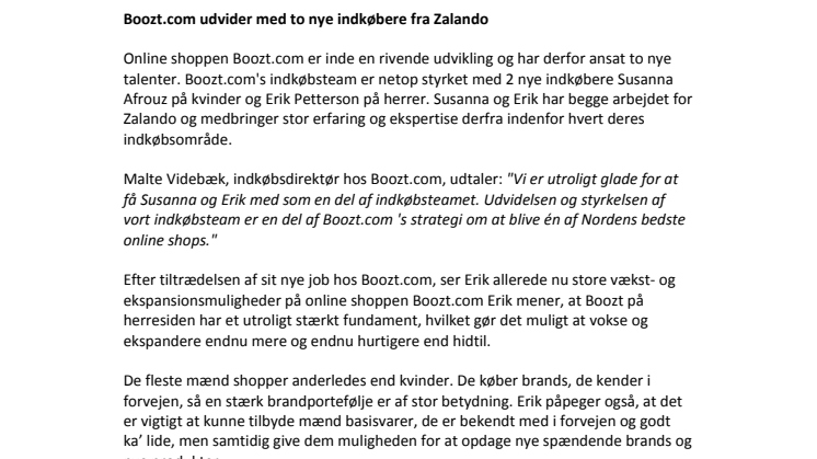 Boozt.com udvider med to nye indkøbere fra Zalando