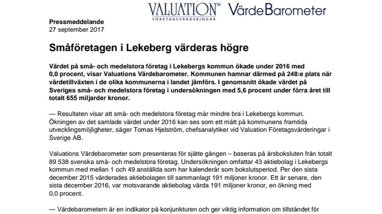 Värdebarometern 2017 Lekebergs kommun