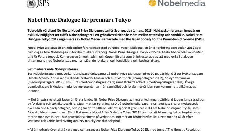 Nobel Prize Dialogue får premiär i Tokyo