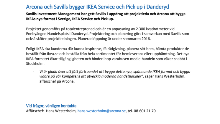 Arcona och Savills bygger IKEA Service och Pick up i Danderyd