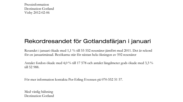Rekordresandet för Gotlandsfärjan i januari