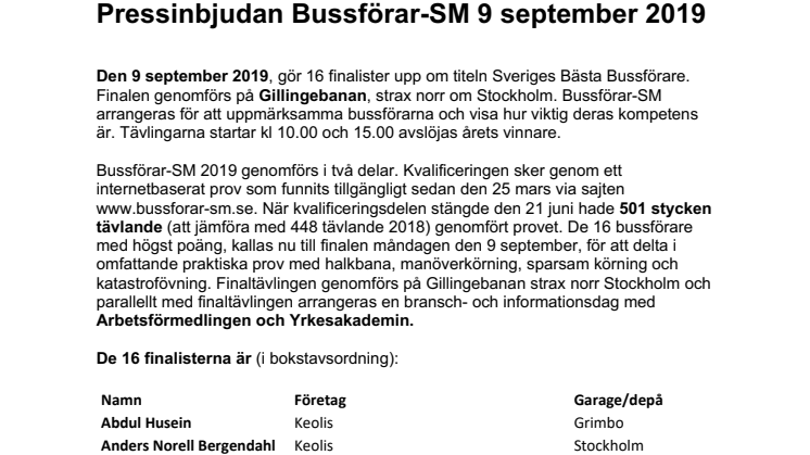 Pressinbjudan Bussförar-SM 9 september 2019