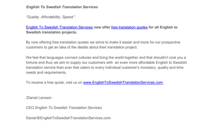 English To Swedish Translation Services offer free translation quote