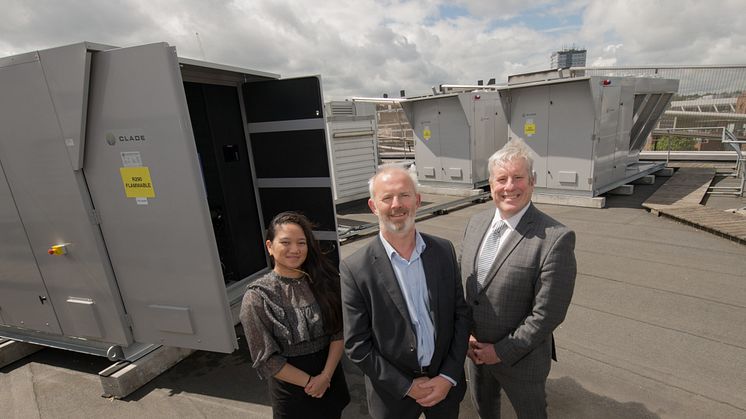 L-R: Joan Dayap, Programme Coordinator, Salix Finance; Will Kay, Regional Managing Director, EQUANS; Professor George Marston, Pro Vice-Chancellor for Strategic Projects and Sustainability lead, Northumbria University.