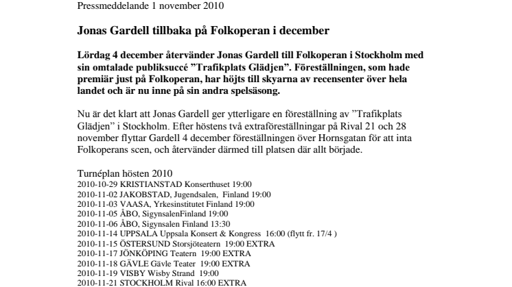 Jonas Gardell tillbaka på Folkoperan i december 