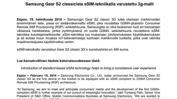  Samsung Gear S2 classicista eSIM-tekniikalla varustettu 3g-malli 