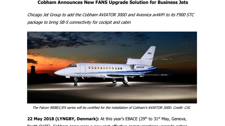 Cobham Announces New FANS Upgrade Solution for Business Jets