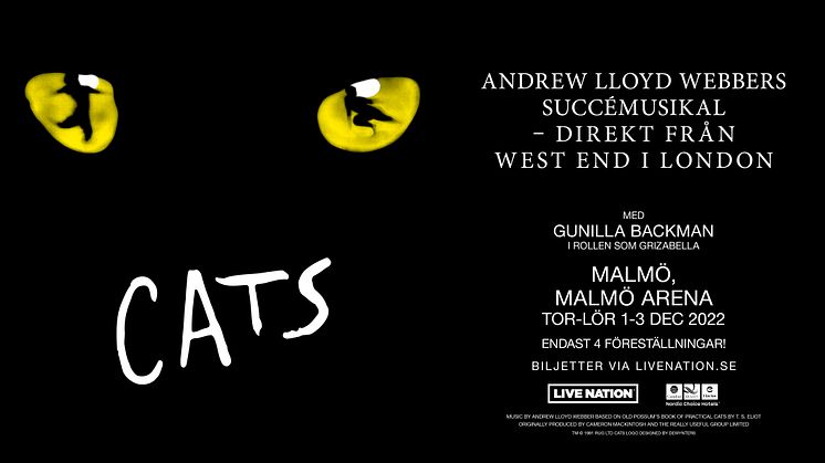 Andrew Lloyd Webber's succémusikal CATS kommer till Malmö Arena – med Gunilla Backman som Grizabella