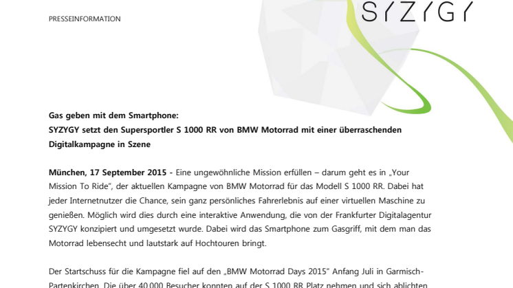 SYZYGY setzt den Supersportler S 1000 RR von BMW Motorrad mit einer überraschenden Digitalkampagne in Szene