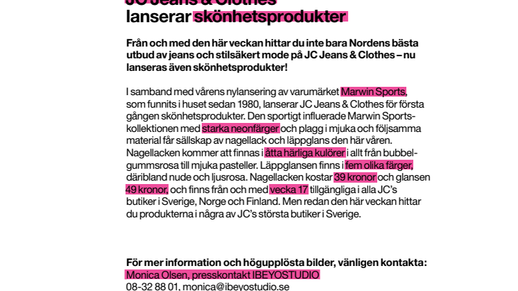 JC Jeans & Clothes lanserar skönhetsprodukter