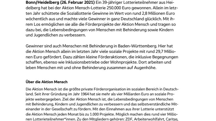 Heidelberg: Glückspilz gewinnt 250.000 Euro bei Aktion Mensch 