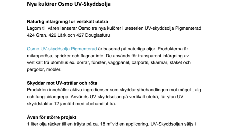Nya kulörer Osmo UV-Skyddsolja 
