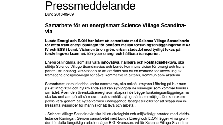 Samarbete för ett energismart Science Village Scandinavia