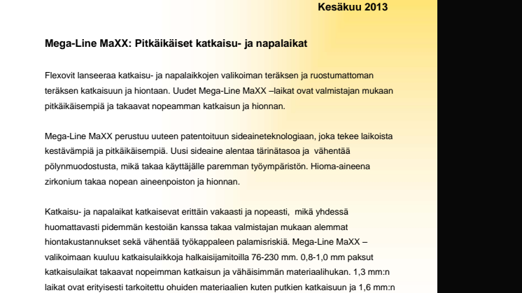Mega-Line MaXX: Pitkäikäiset katkaisu- ja napalaikat