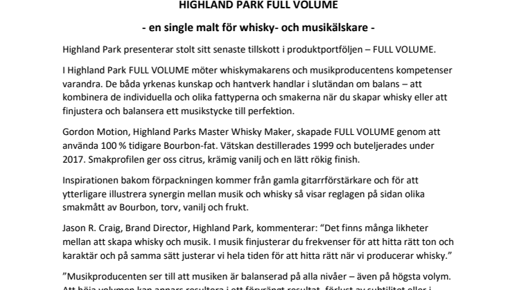 Highland Park Full Volume - en single malt för musikälskare