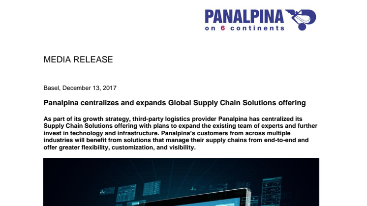 Panalpina centralizes and expands Global Supply Chain Solutions offering