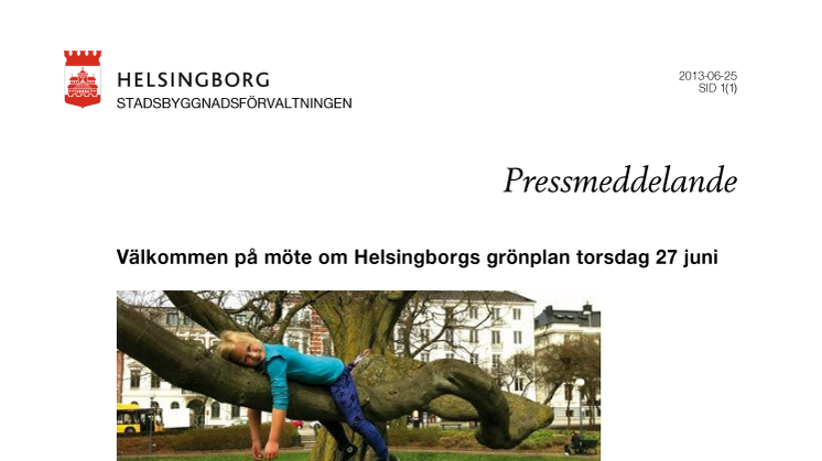 Välkommen på möte om Helsingborgs grönplan torsdag 27 juni