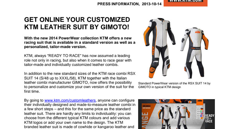 GET ONLINE YOUR CUSTOMIZED KTM LEATHER SUIT BY GIMOTO!