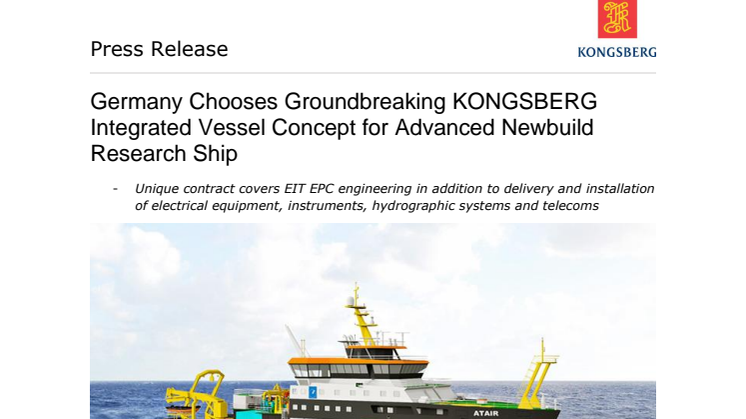 Kongsberg Maritime: Germany Chooses Groundbreaking KONGSBERG Integrated Vessel Concept for Advanced Newbuild Research Ship 