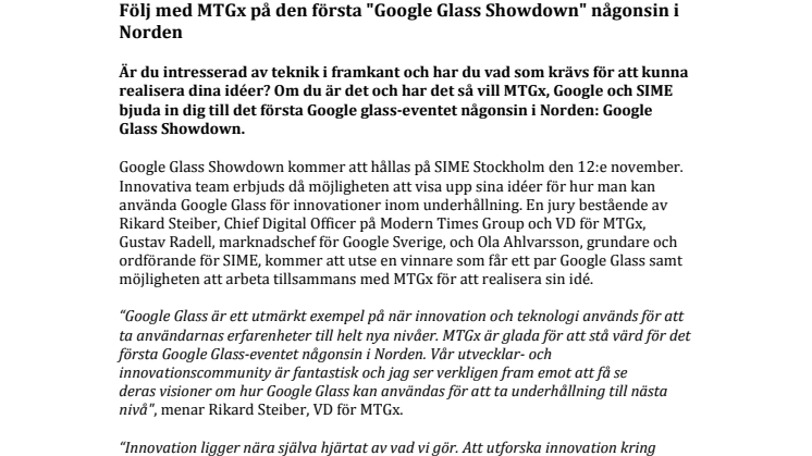 Följ med MTGx på den första "Google Glass Showdown" någonsin i Norden