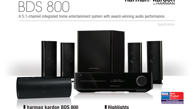 Specification sheet - harman kardon BDS 800 (English)