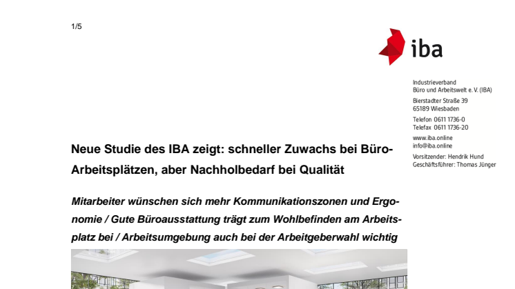 Neue Studie des IBA zeigt: schneller Zuwachs bei Büro-Arbeitsplätzen, aber Nachholbedarf bei Qualität