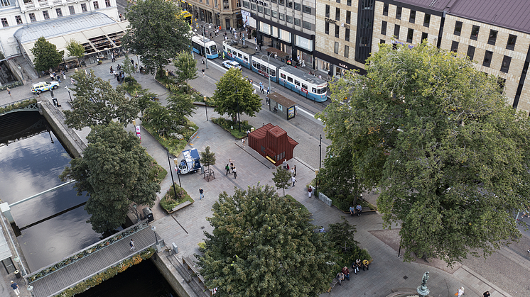 Visionsbild på nya cafébyggnaden, framtagen av Högberg Gillner Arkitektur AB.