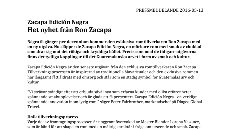 Zacapa Edición Negra - het nyhet från Ron Zacapa 