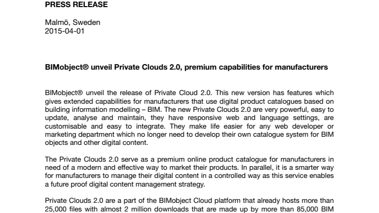 BIMobject® unveil Private Clouds 2.0, premium capabilities for manufacturers