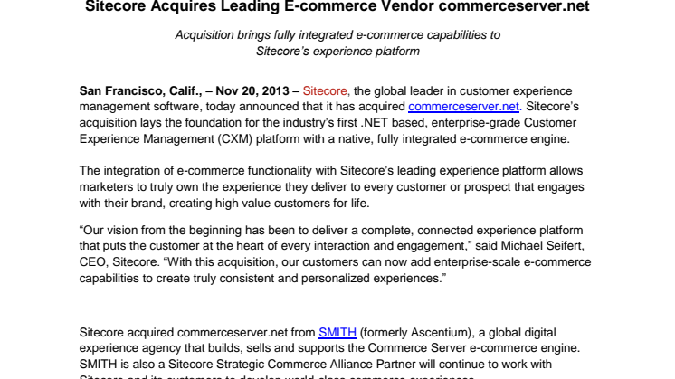 Sitecore Acquires Commerce Server