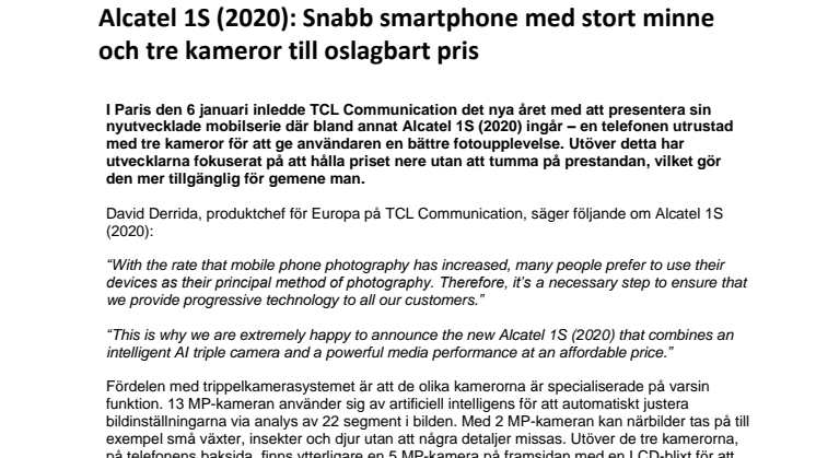 Alcatel 1S (2020): Snabb smartphone med stort minne och tre kameror till oslagbart pris