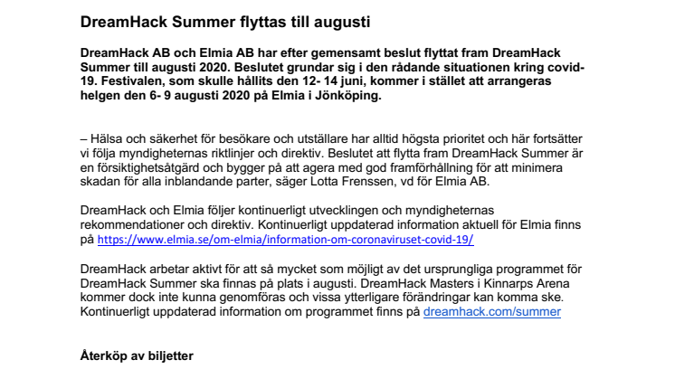 DreamHack Summer flyttas till augusti