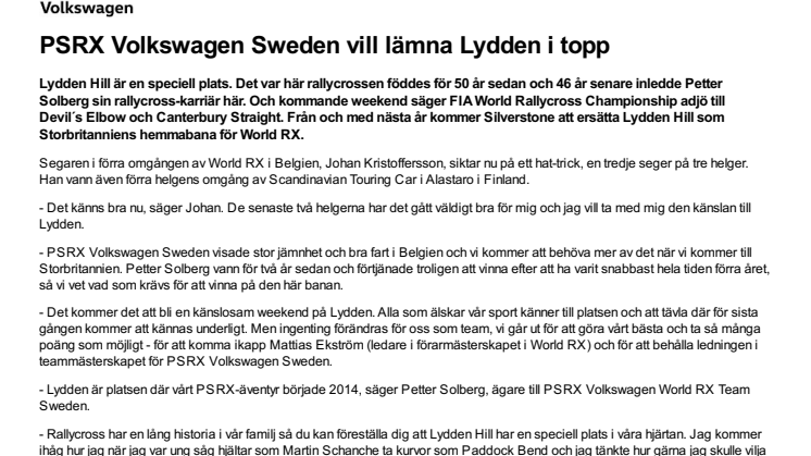 PSRX Volkswagen Sweden vill lämna Lydden i topp