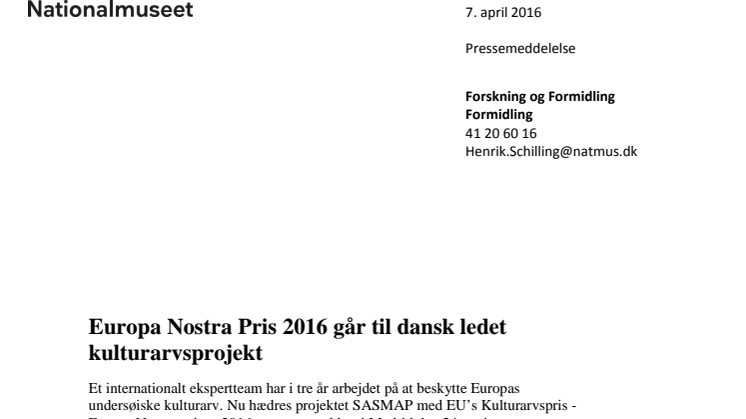 Europa Nostra Pris 2016 går til dansk ledet kulturarvsprojekt 