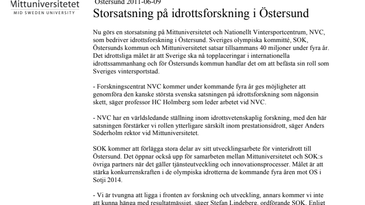 Storsatsning på idrottsforskning i Östersund