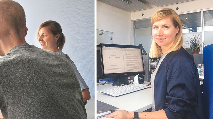 Dr. rer. medic. Sabine Kesting mit einem Patienten an der Kinderklinik München Schwabing des Klinikums rechts der Isar (AöR) der TU München (li.) und während ihrer Forschungsarbeit am Computer (Portrait re.).