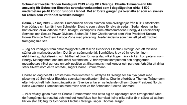 Ny svensk vd för Schneider Electric Sverige 