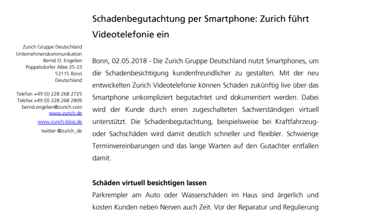 Schadenbegutachtung per Smartphone: Zurich führt Videotelefonie ein