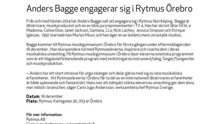 Anders Bagge engagerar sig i Rytmus Örebro