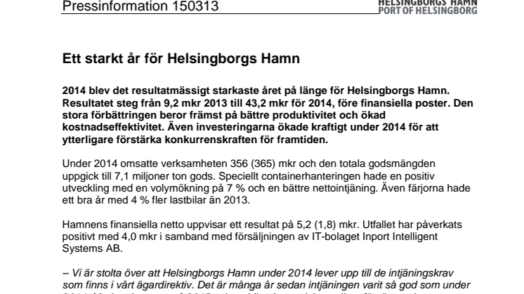 Ett starkt år för Helsingborgs Hamn