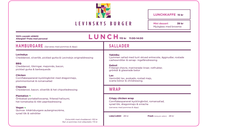 Levinskys Burger Meny lunch