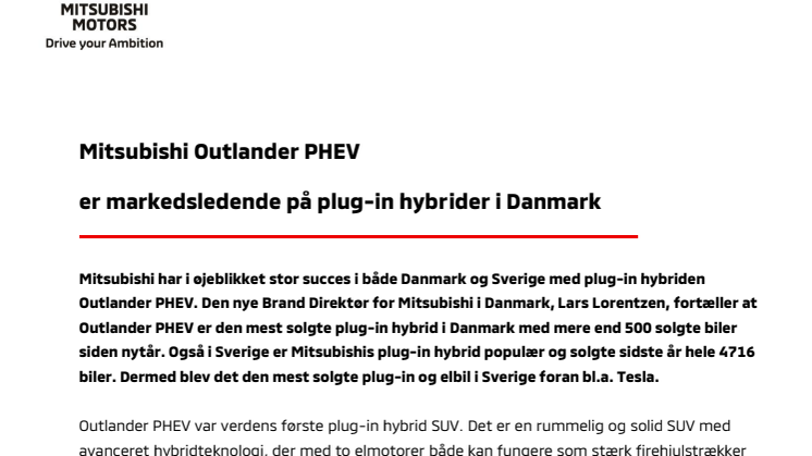 Mitsubishi Outlander PHEV - Den bedst sælgende plug-in hybrid i Danmark