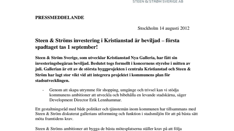 Steen & Ströms investering i Kristianstad är beviljad – första spadtaget tas 1 september!