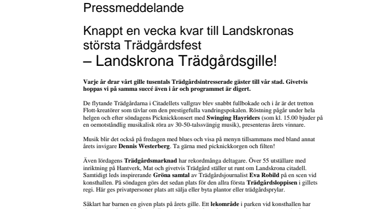 Knappt en vecka kvar till Landskronas största Trädgårdsfest – Landskrona Trädgårdsgille!